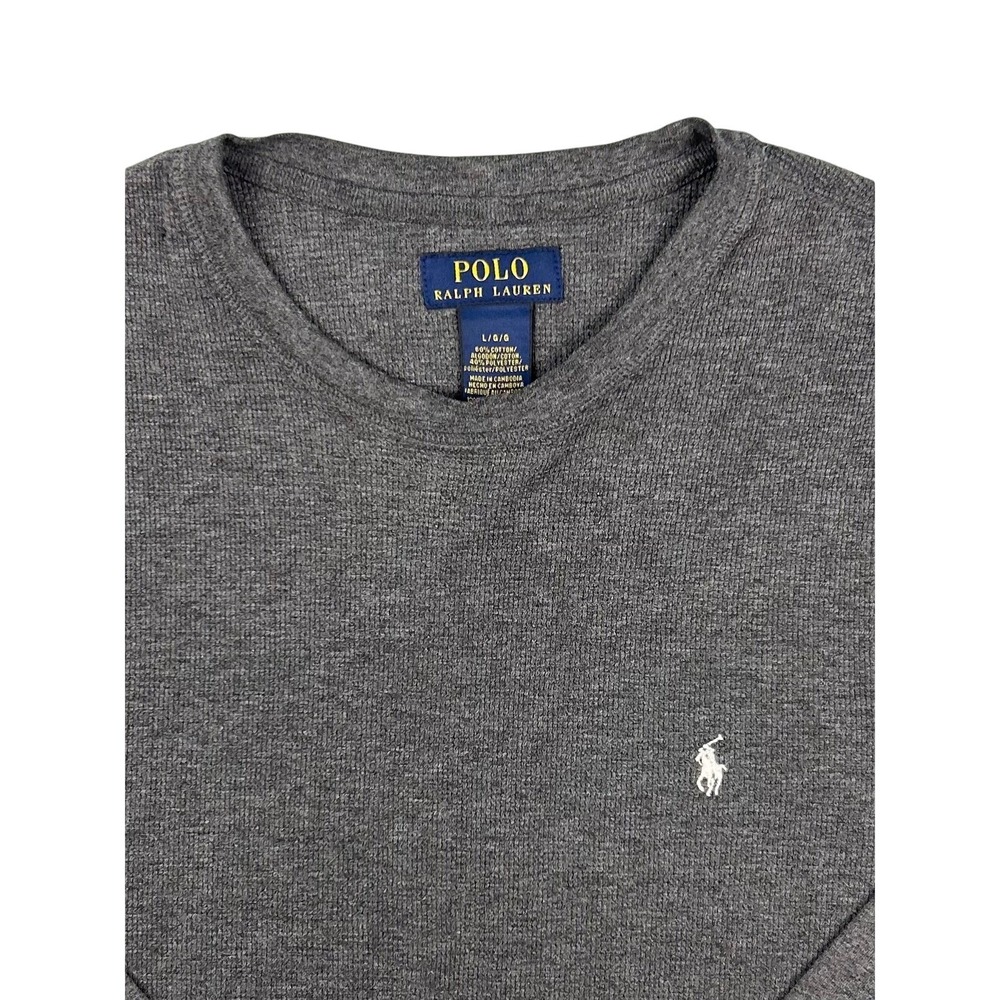 Polo Ralph Lauren Men Large Gray Waffle Knit Thermal Long Sleeve Shirt Pony Logo